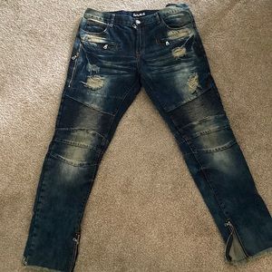 Embellish Brand distressed biker denim jeans